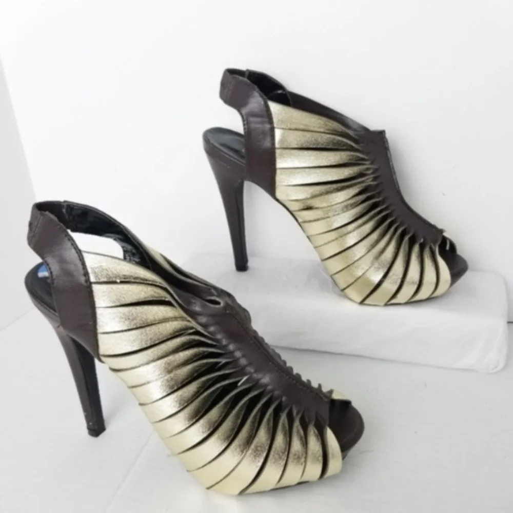 N.Y.L.A Leather Strap Ankle Booties Peep Size 6.5 - Picture 6 of 8